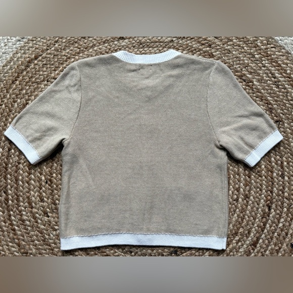 J.Crew Short Sleeve Cardigan Small Neutral Cotton Quiet Luxury Preppy Chic Cozy - Picture 3 of 3